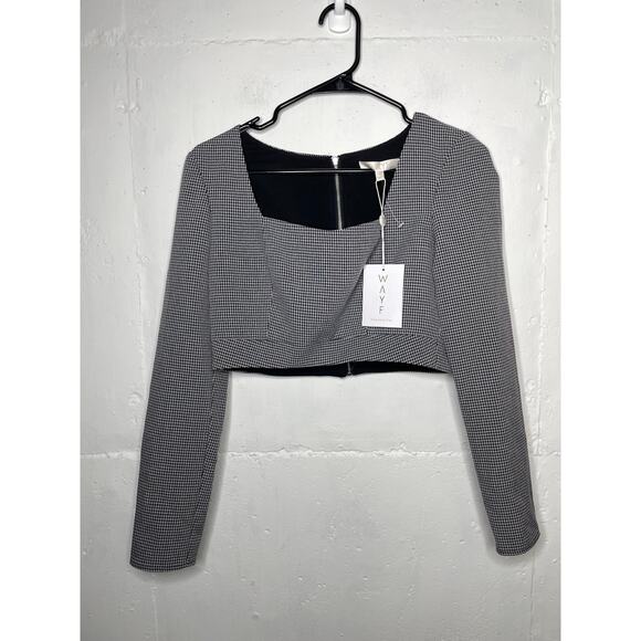 Wayf Tops - NEW WAYF Womens Houndstooth Cropped Long Sleeve Square Neck Size Small